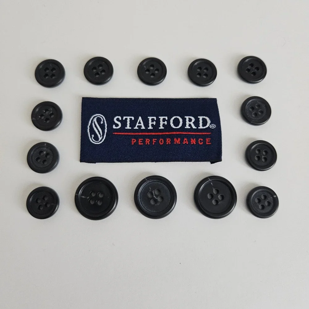 Stafford Performance Black Replacement Buttons Set of 14 For Suit Blazer & Pants